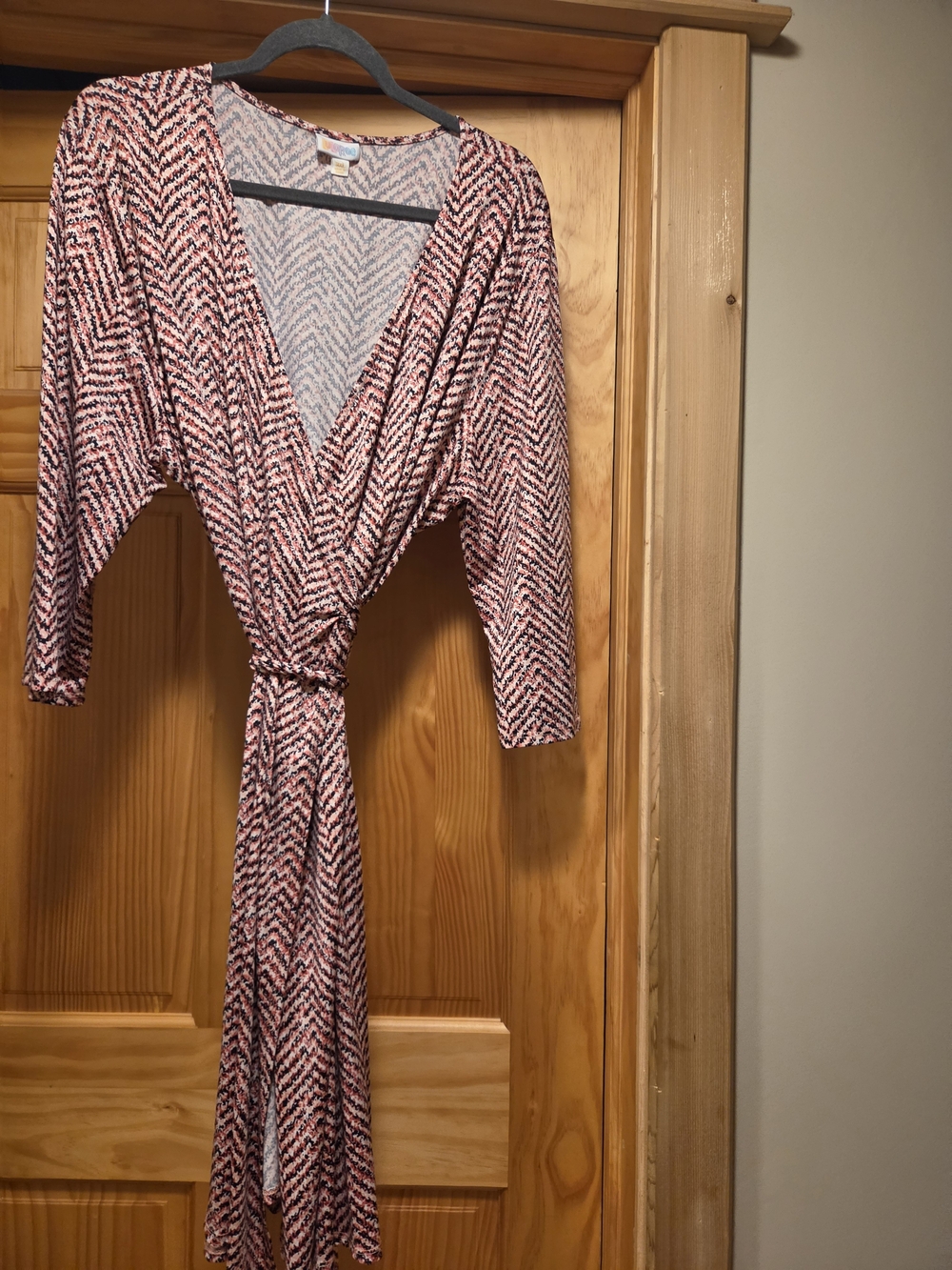 LuLaRoe Pink, Black and White Chevron Wrap Dress